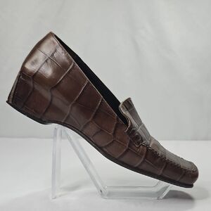 Kenneth Cole Women's Brown Crocodile Leather Wedge Loafers Sz 7.5